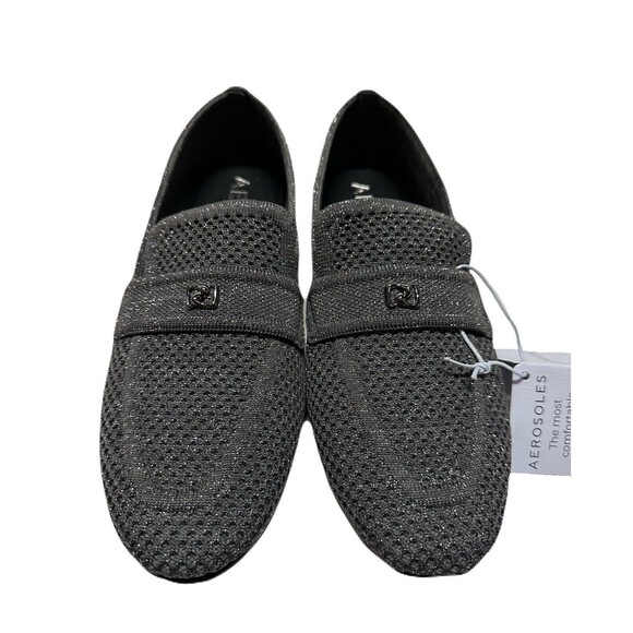NEW Aerosoles Womens Size 9 Metallic Gunmetal Stretch Knit Loafers Slipper Flats - Picture 3 of 6